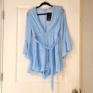 NWT FASHION NOVA light blue low cut romper